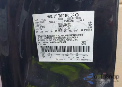 2008 Ford Escape Limited из США, поврежденный, VIN 1FMCU04158KC38992